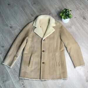 HSO SITKA FUR GALLERY Camel Reversible Shearling Jacket Mens Size 44 or XXL